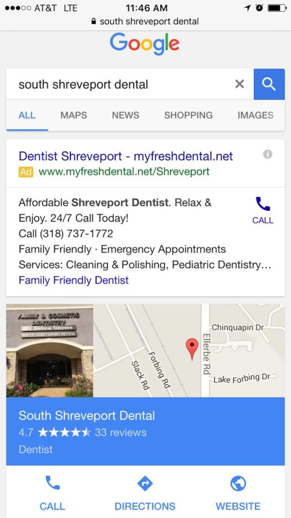 South Shreveport Dental Google Knowledge Graph - Mobile