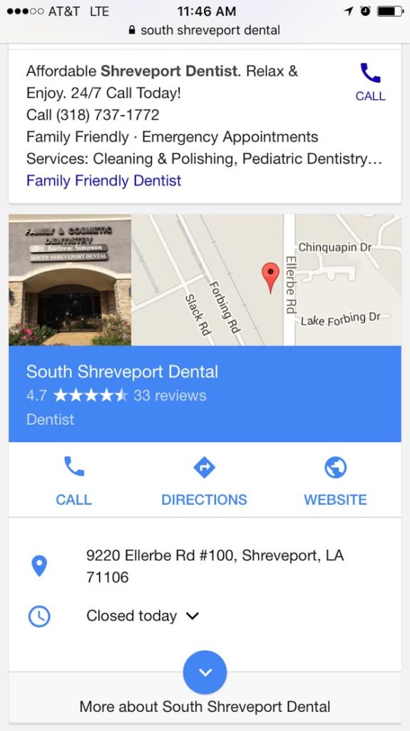 South Shreveport Dental Google Knowledge Graph - Mobile