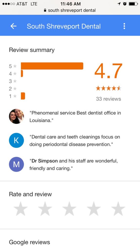 South Shreveport Dental Google Knowledge Graph - Mobile