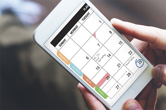 Smartphone with large calendar on display
