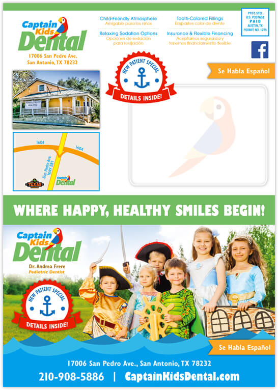 Ayala - Captain Kids Dental 4 Panel Postcard Front