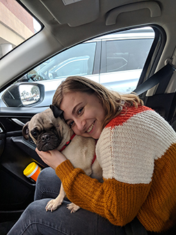 Mara with her pug, Dwight